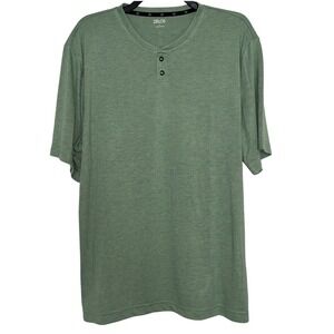 Mens Zelos Large Green Heathered Short Sleeve T-shirt‎ Soft NWT Henley Buttons